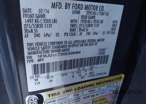 2017 Ford Expedition Limited from USA, damaged, VIN 1FMJU1KT3HEA09484